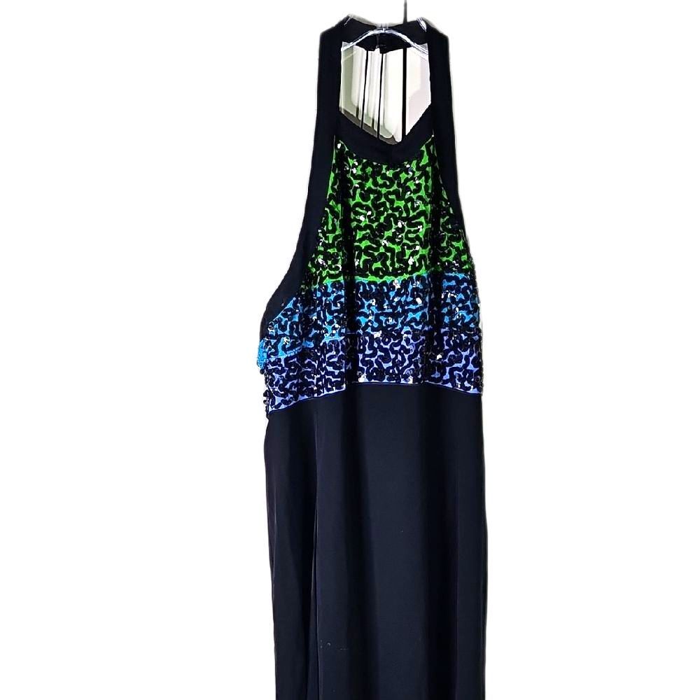 Evening Dress By Bieff Basix Silk Sequin Shoulderless High Neck Black Size 10